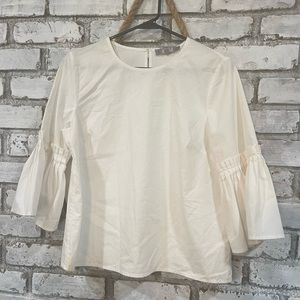 Marled Reunited, white, 3/4 sleeve with ruffle, blouse, preowned, size medium
